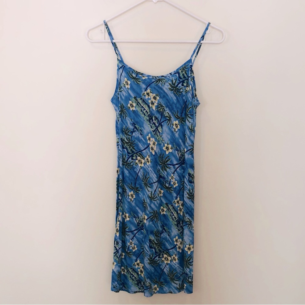 Vintage Y2k Aqua Blue Hawaiian Mini Dress women’s Medium